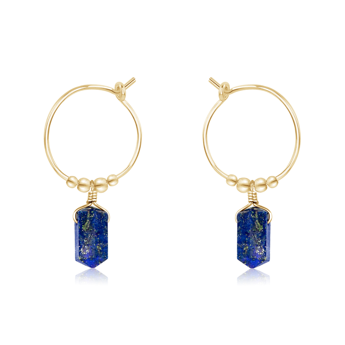 Double Terminated Lapis Lazuli Mini Crystal Point Dangle Hoop Earrings