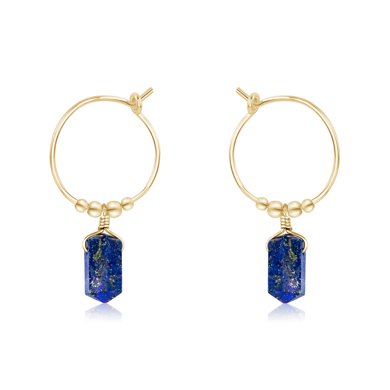 Double Terminated Lapis Lazuli Mini Crystal Point Dangle Hoop Earrings