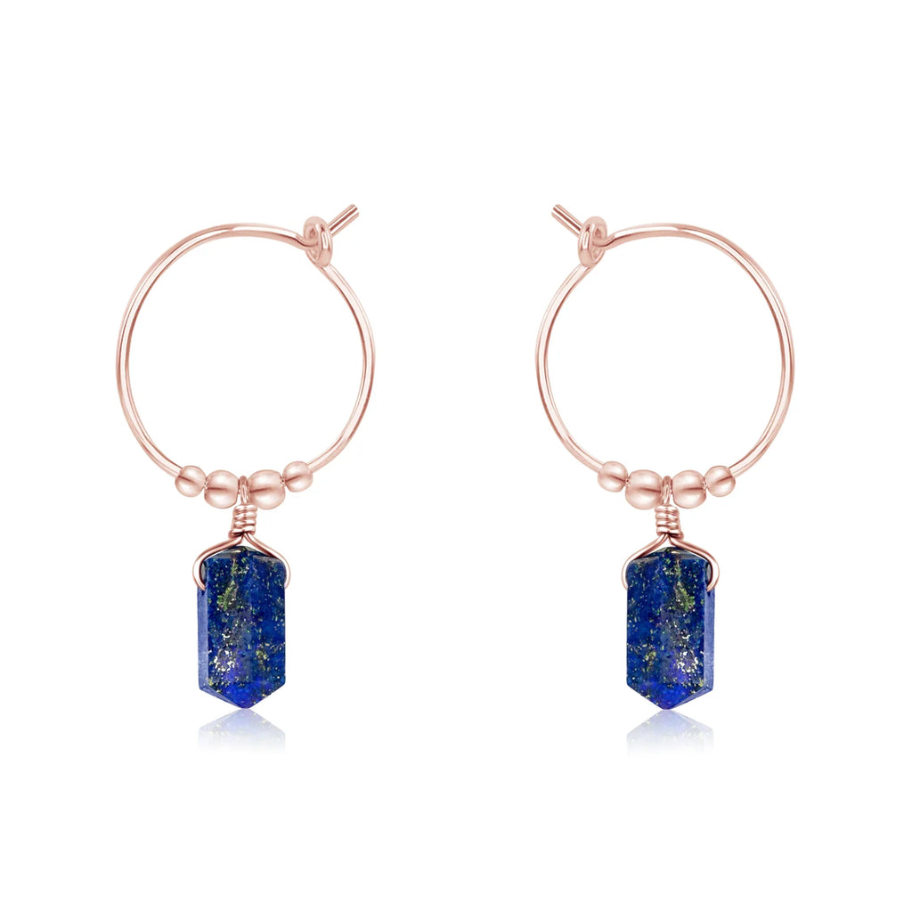Double Terminated Lapis Lazuli Mini Crystal Point Dangle Hoop Earrings