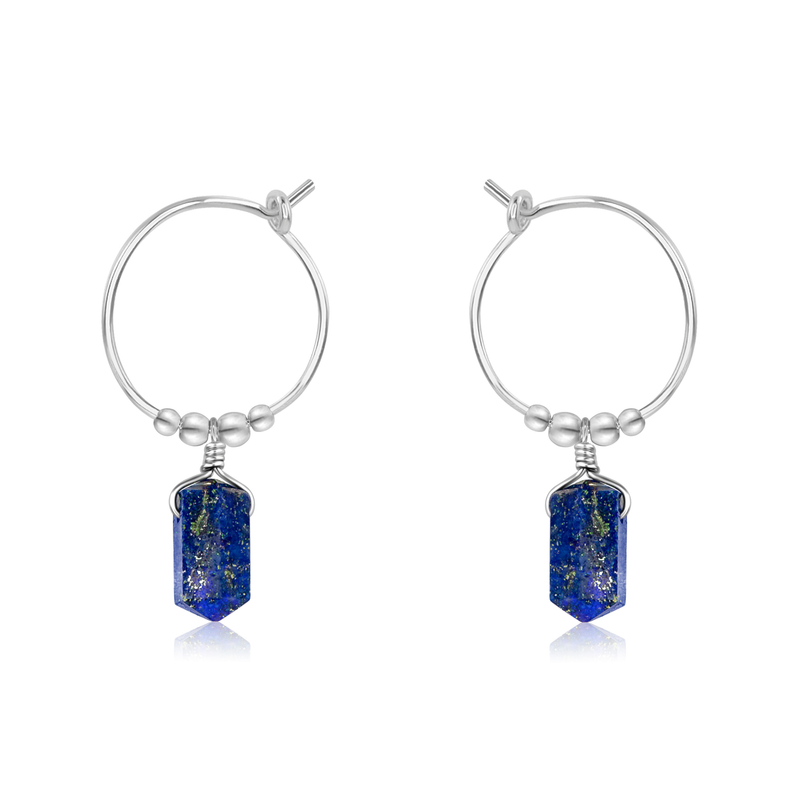 Double Terminated Lapis Lazuli Mini Crystal Point Dangle Hoop Earrings