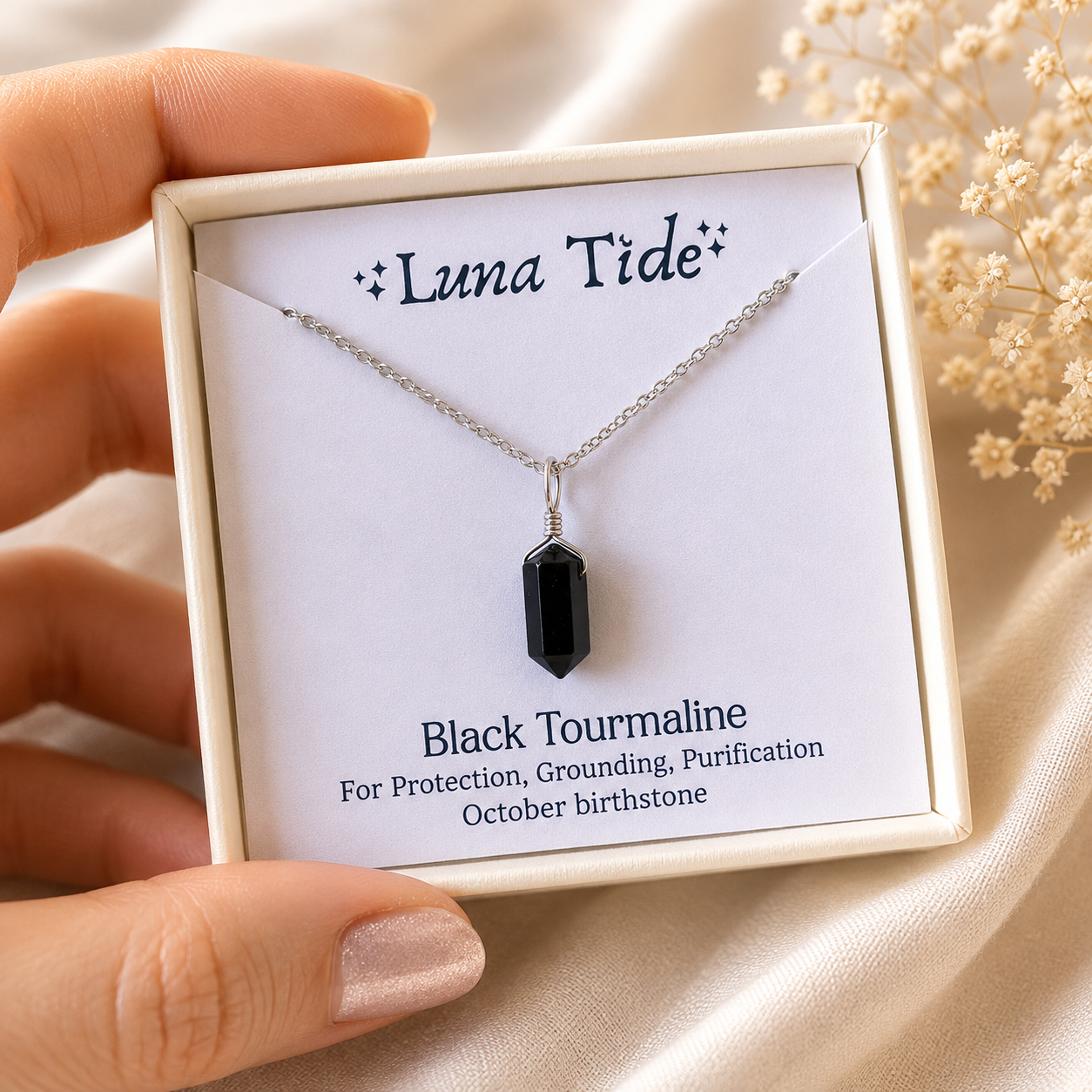 Black Tourmaline Mini Double Terminated Crystal Point Pendant Necklace