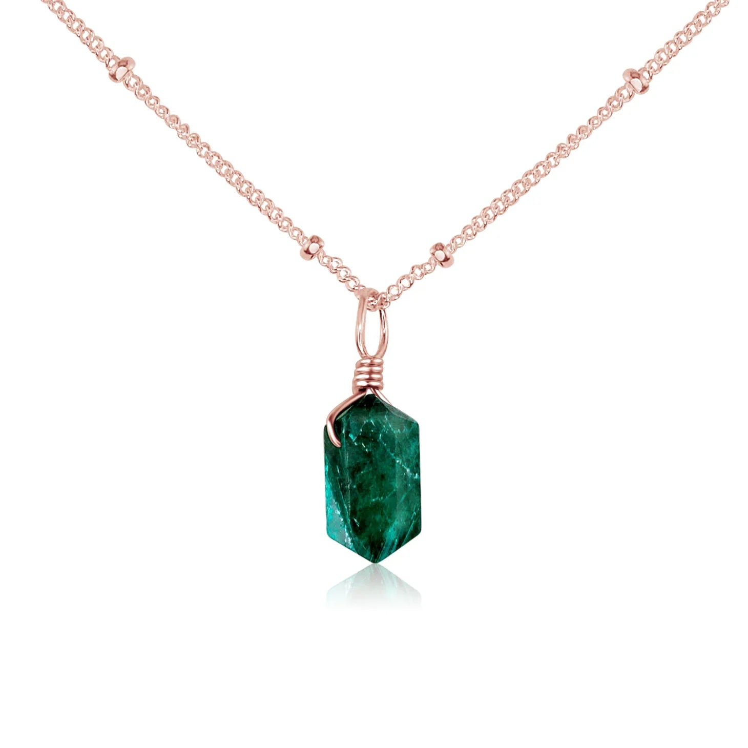 Emerald Mini Double Terminated Crystal Point Pendant Necklace