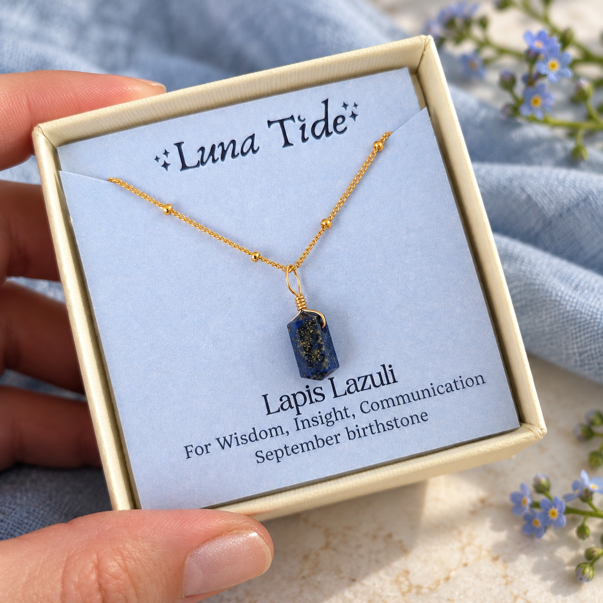 Lapis Lazuli Mini Double Terminated Crystal Point Pendant Choker Necklace
