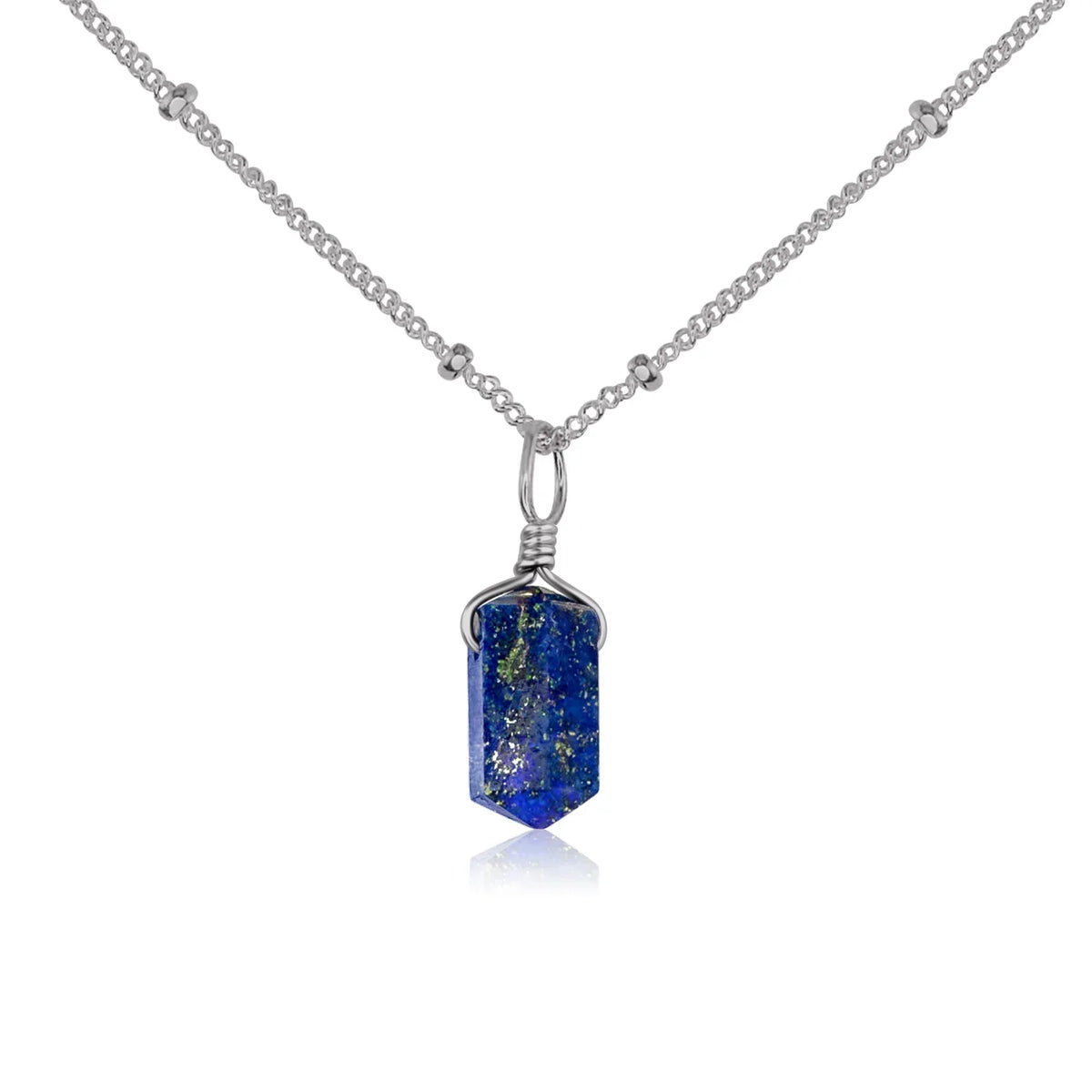 Lapis Lazuli Mini Double Terminated Crystal Point Pendant Necklace