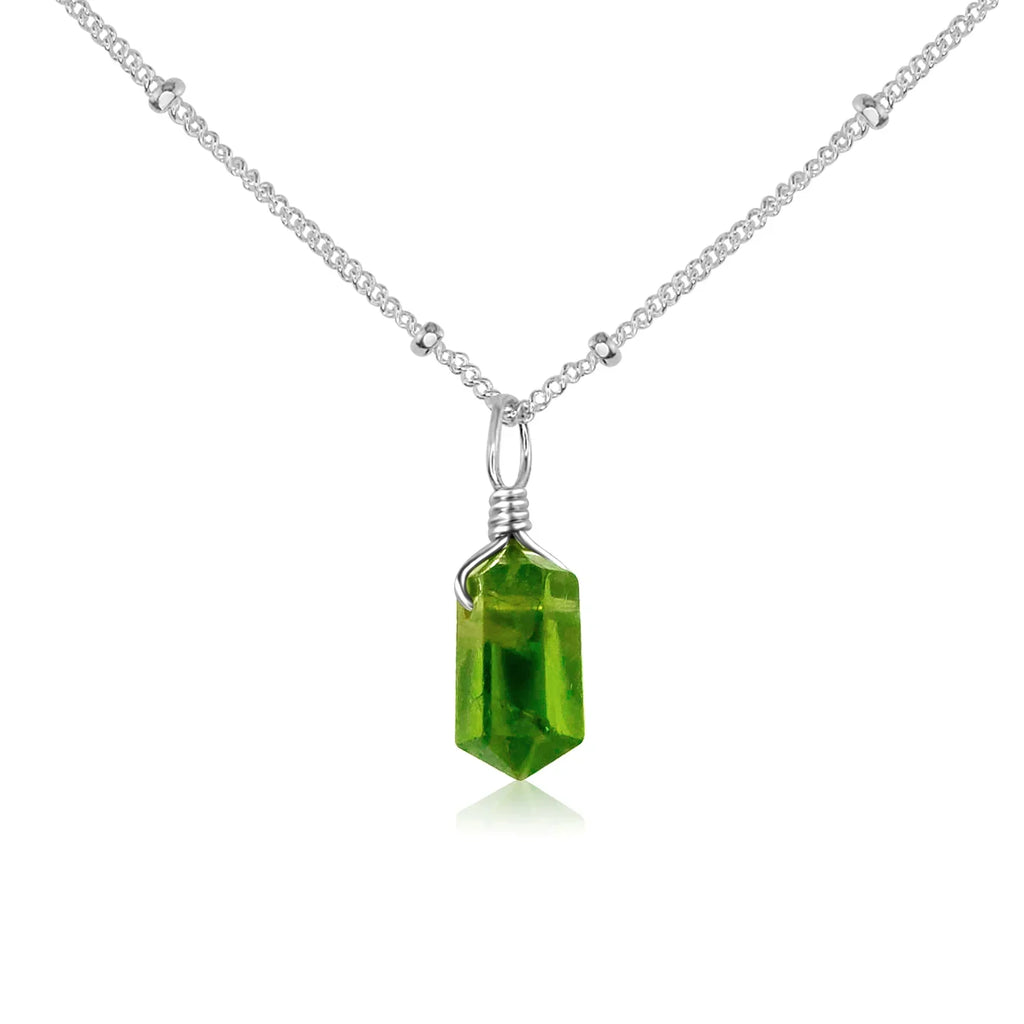 Peridot Mini Double Terminated Crystal Point Pendant Necklace