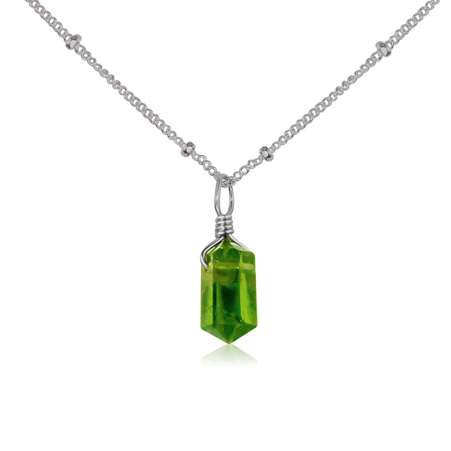 Peridot Mini Double Terminated Crystal Point Pendant Necklace