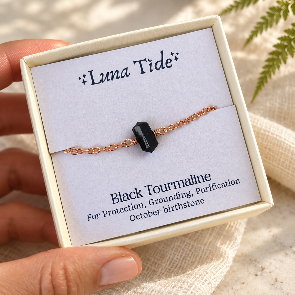 Black Tourmaline Double Terminated Mini Crystal Point Bracelet