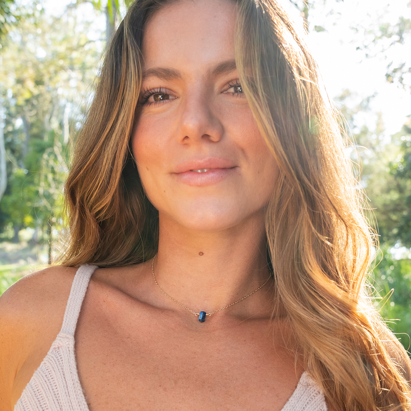 Double Terminated Lapsi Lazuli Mini Crystal Point Choker Necklace