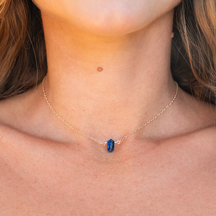 Double Terminated Lapsi Lazuli Mini Crystal Point Choker Necklace