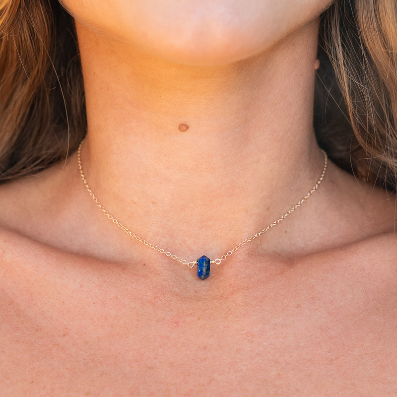 Double Terminated Lapsi Lazuli Mini Crystal Point Choker Necklace