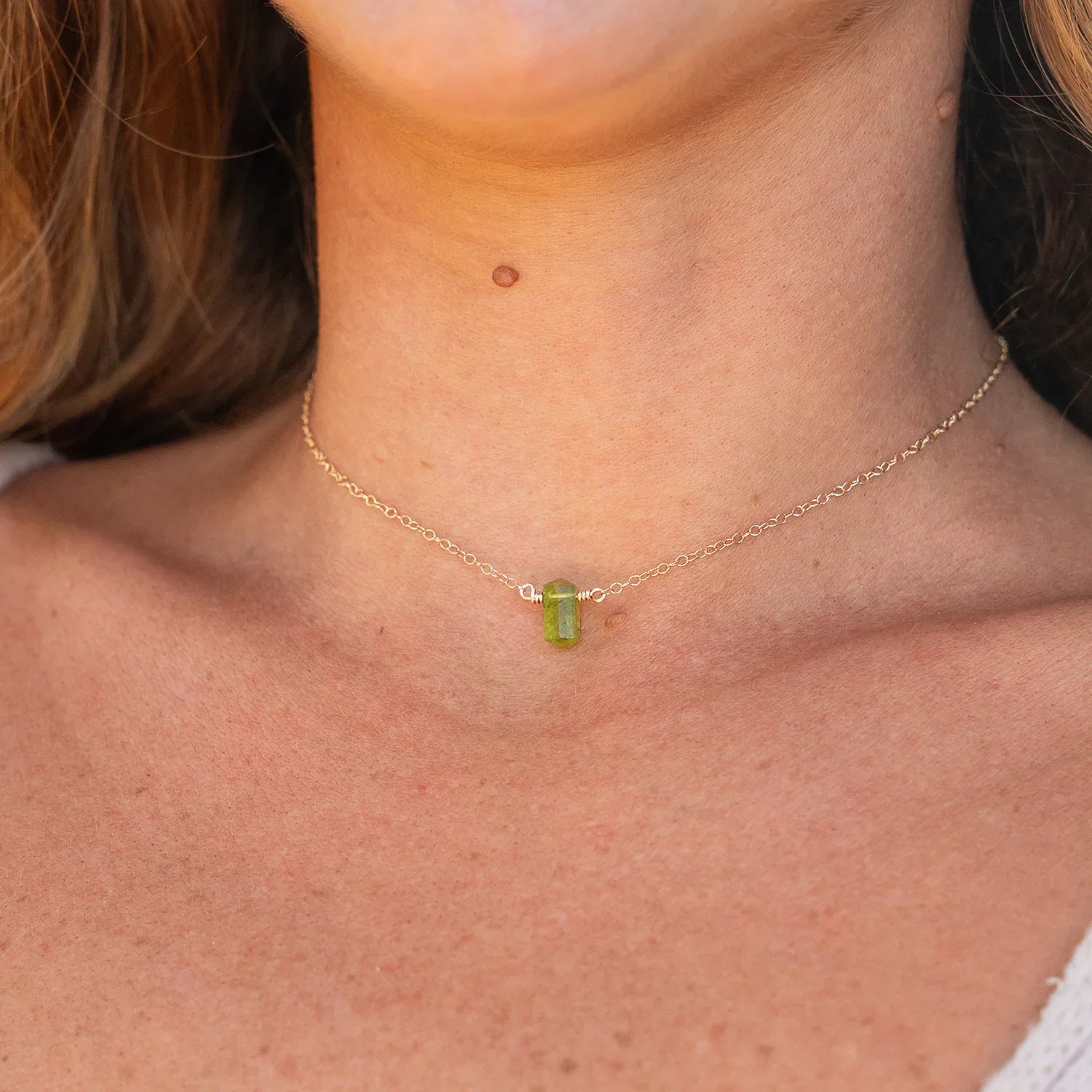 Double Terminated Peridot Mini Crystal Point Choker Necklace
