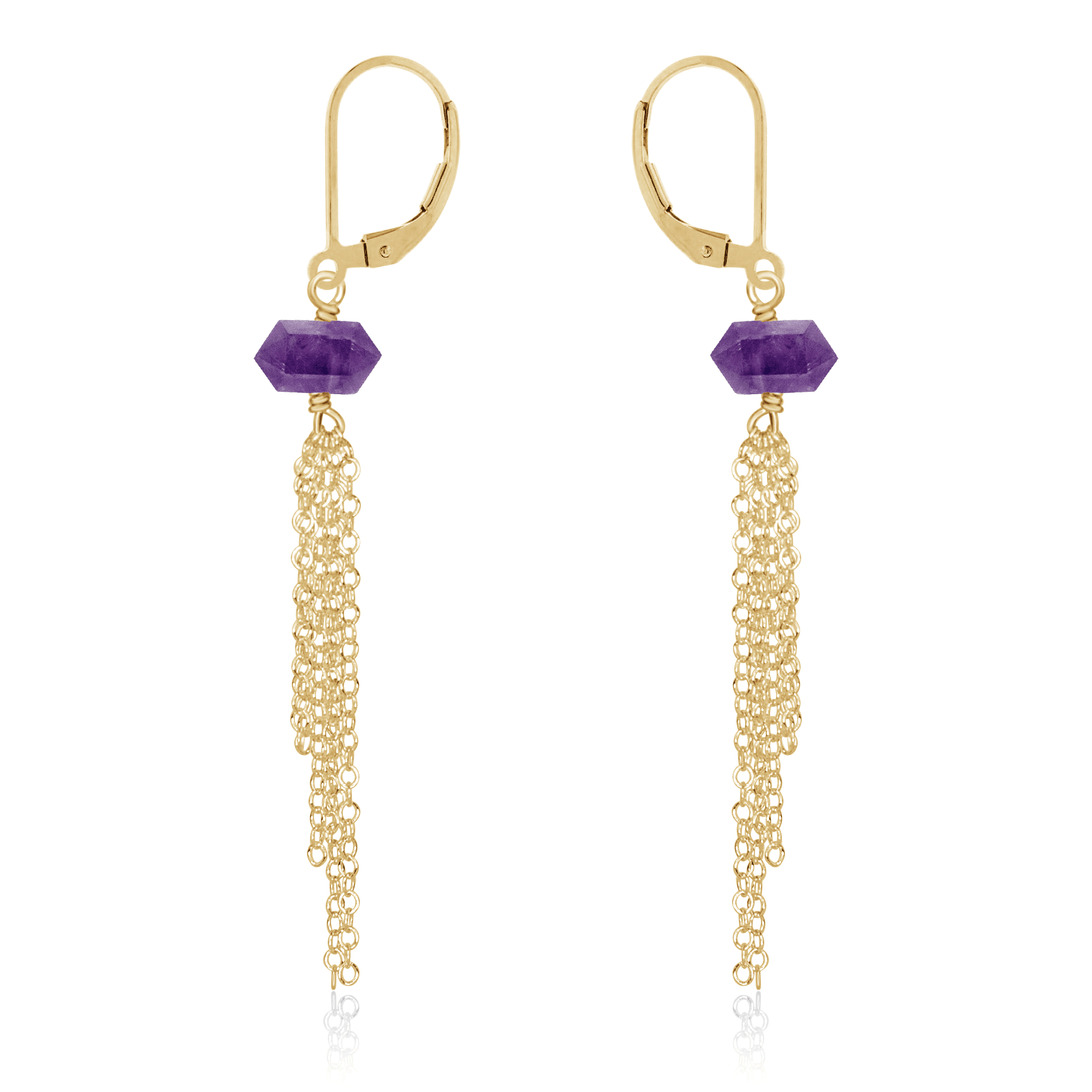 Amethyst Double Terminated Crystal Point Tassel Earrings - Amethyst Double Terminated Crystal Point Tassel Earrings - 14k Gold Fill - Luna Tide Handmade Crystal Jewellery