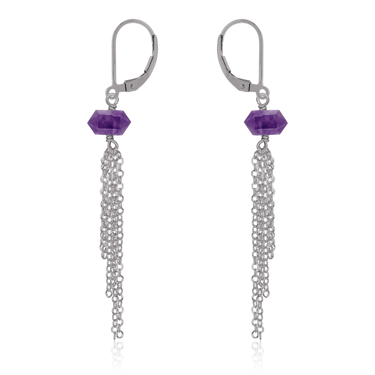 Amethyst Double Terminated Crystal Point Tassel Earrings - Amethyst Double Terminated Crystal Point Tassel Earrings - Stainless Steel - Luna Tide Handmade Crystal Jewellery