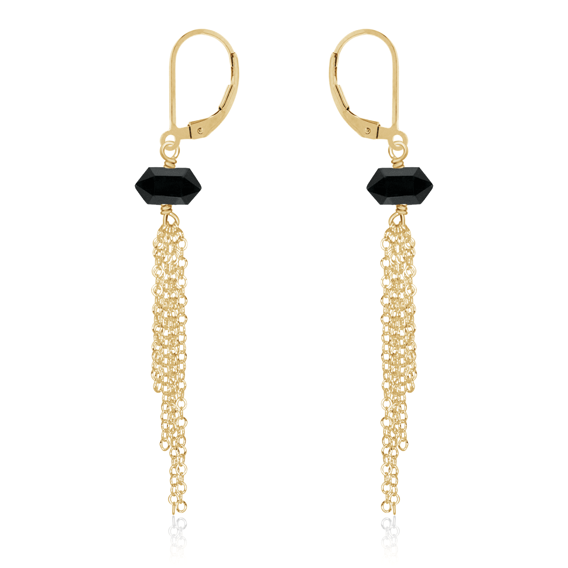 Black Tourmaline Double Terminated Crystal Point Tassel Earrings - Black Tourmaline Double Terminated Crystal Point Tassel Earrings - 14k Gold Fill - Luna Tide Handmade Crystal Jewellery