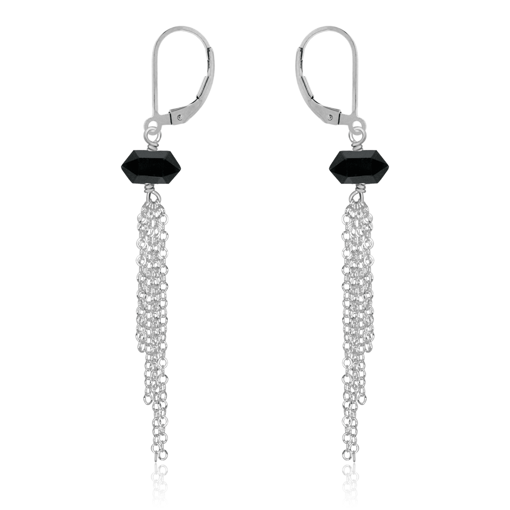 Black Tourmaline Double Terminated Crystal Point Tassel Earrings - Black Tourmaline Double Terminated Crystal Point Tassel Earrings - Sterling Silver - Luna Tide Handmade Crystal Jewellery
