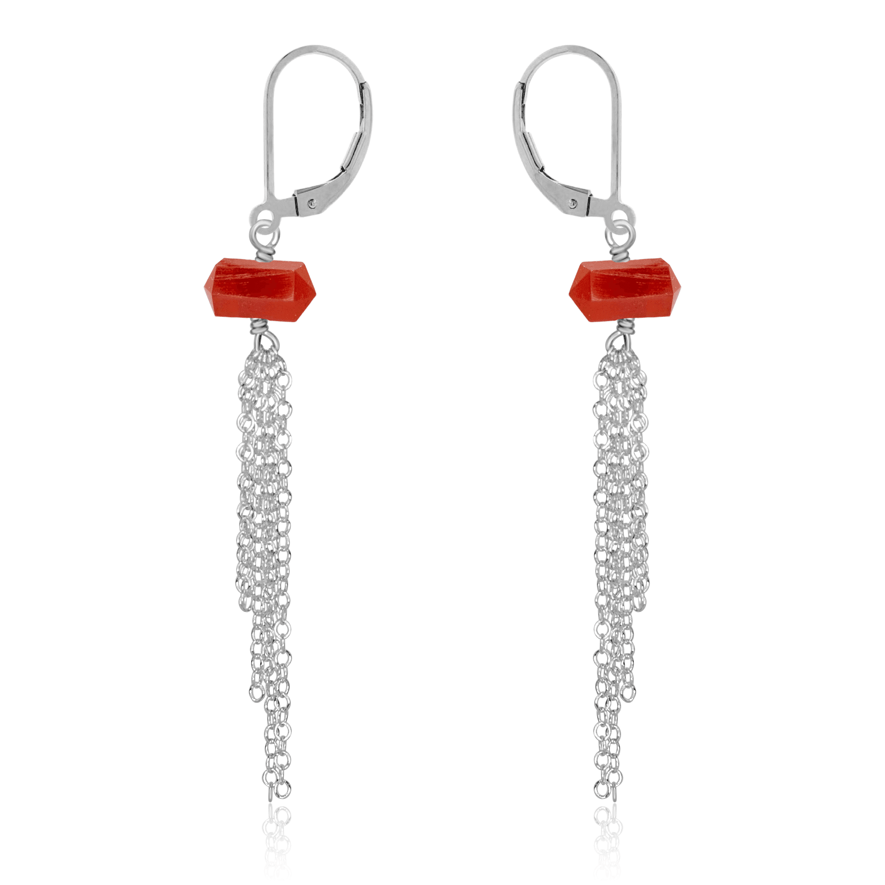 Carnelian Double Terminated Crystal Point Tassel Earrings - Carnelian Double Terminated Crystal Point Tassel Earrings - Sterling Silver - Luna Tide Handmade Crystal Jewellery