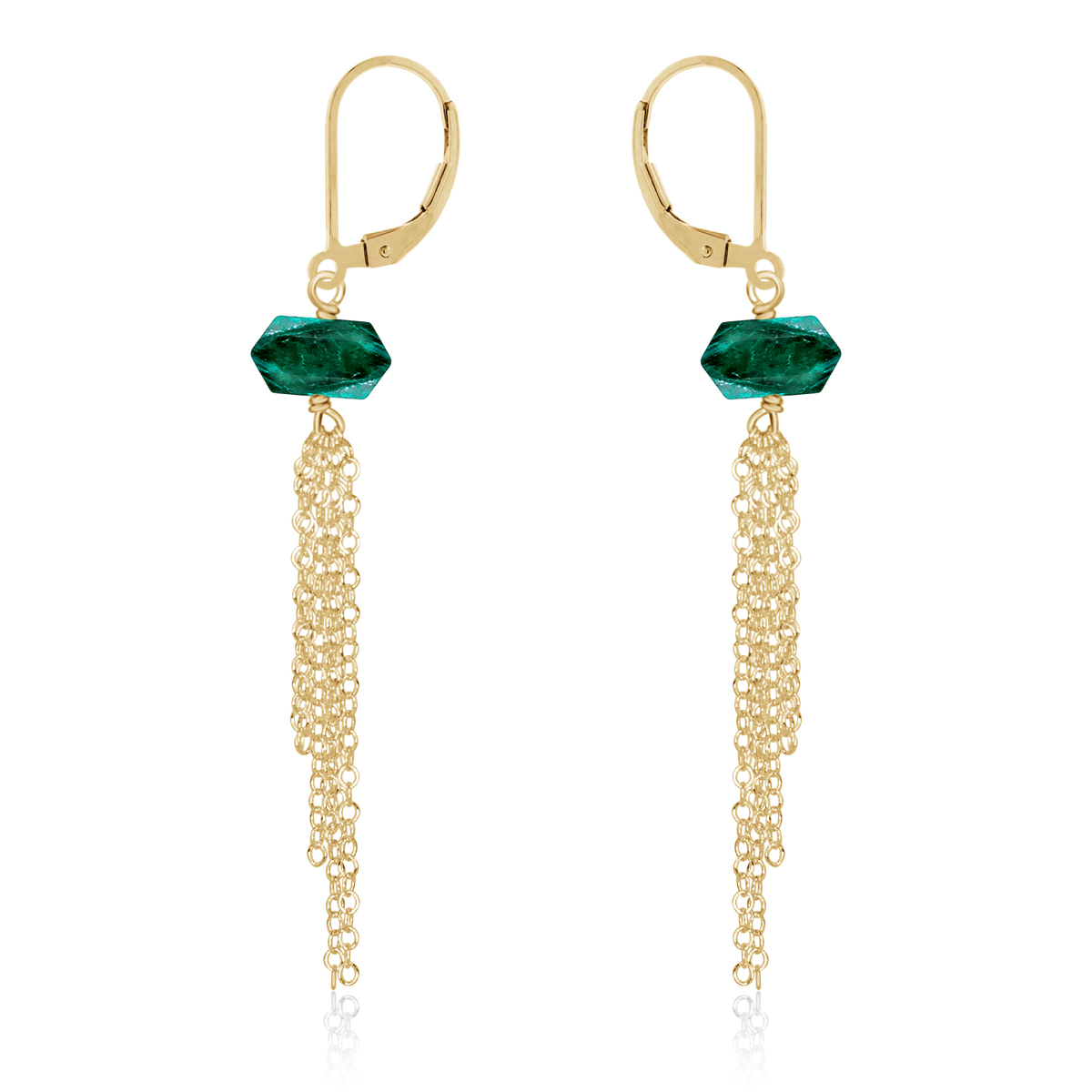 Emerald Double Terminated Crystal Point Tassel Earrings