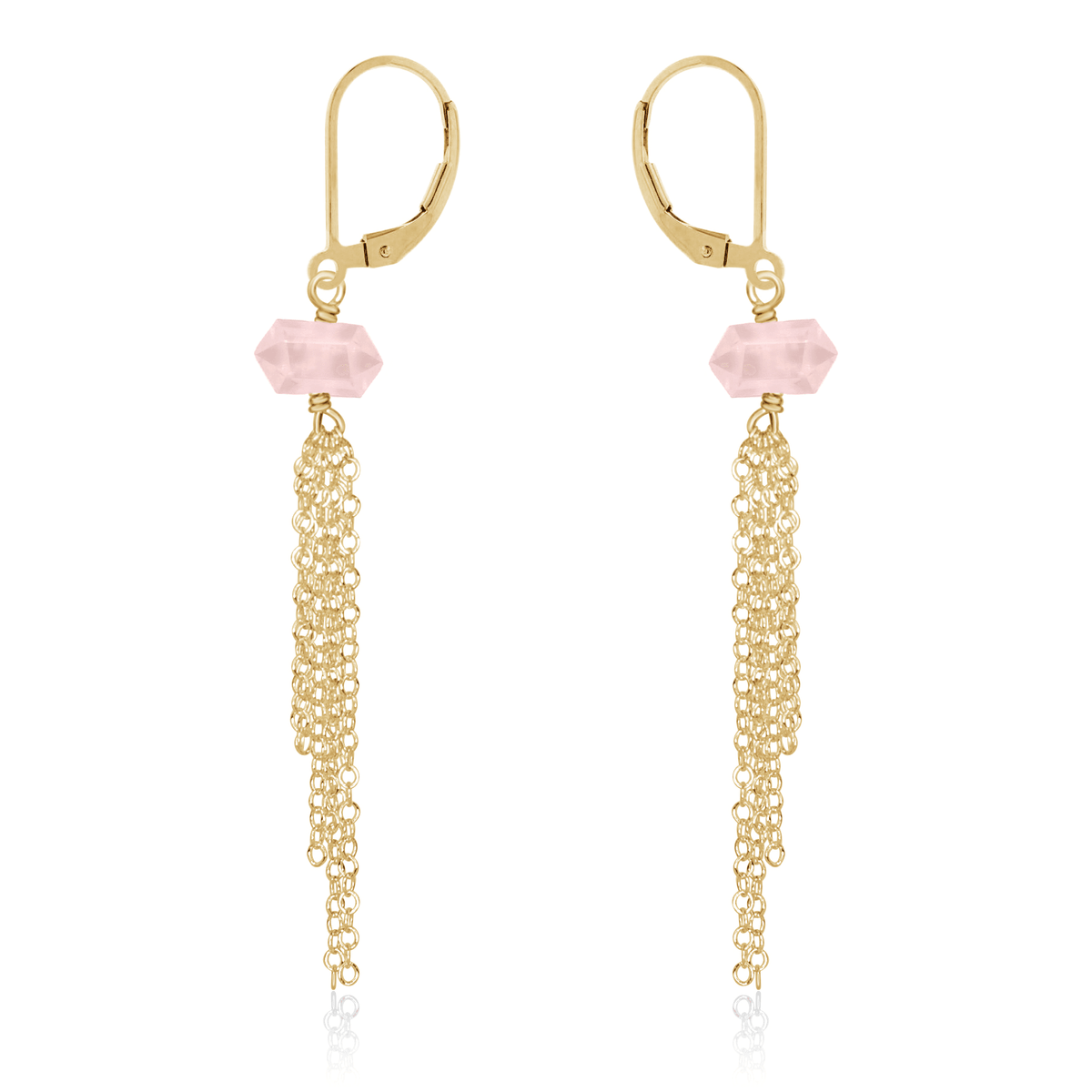 Rose Quartz Double Terminated Crystal Point Tassel Earrings - Rose Quartz Double Terminated Crystal Point Tassel Earrings - 14k Gold Fill - Luna Tide Handmade Crystal Jewellery