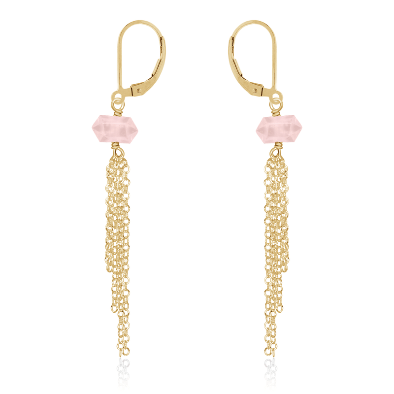 Rose Quartz Double Terminated Crystal Point Tassel Earrings - Rose Quartz Double Terminated Crystal Point Tassel Earrings - 14k Gold Fill - Luna Tide Handmade Crystal Jewellery