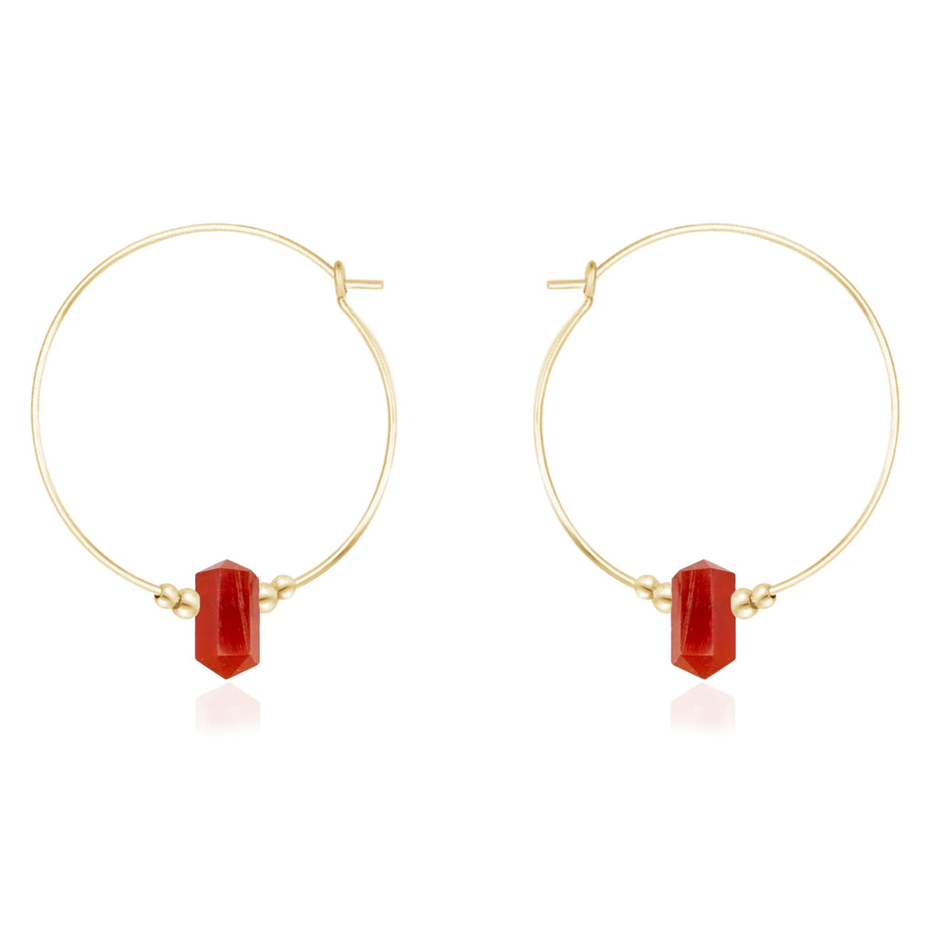 Large Hoop Carnelian Double Terminated Crystal Point Earrings