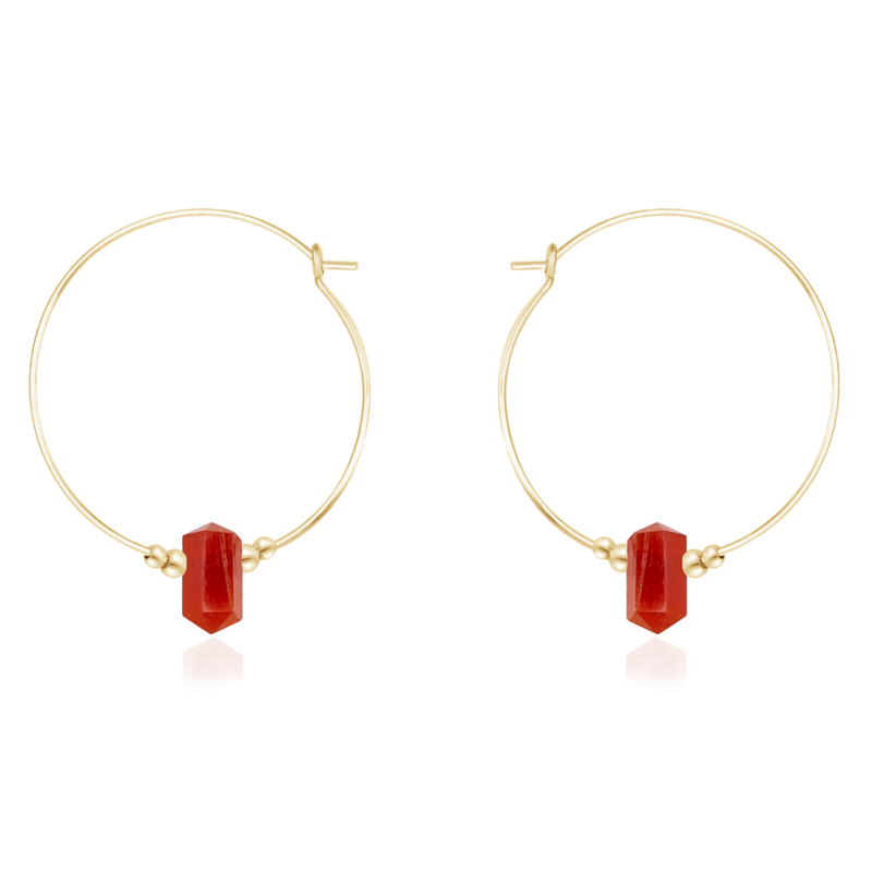 Large Hoop Carnelian Double Terminated Crystal Point Earrings