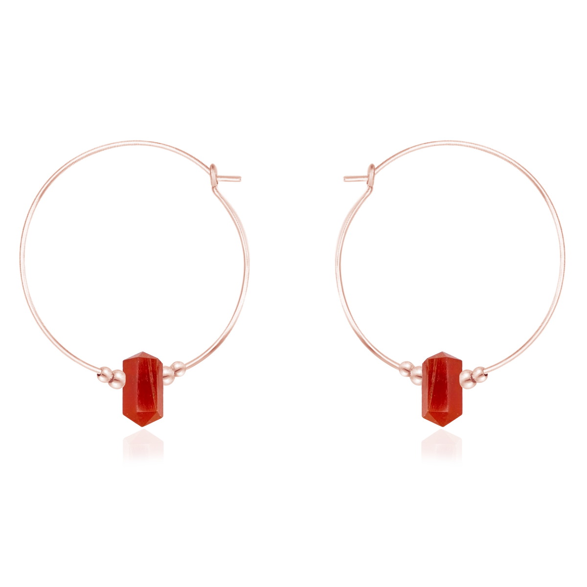Large Hoop Carnelian Double Terminated Crystal Point Earrings