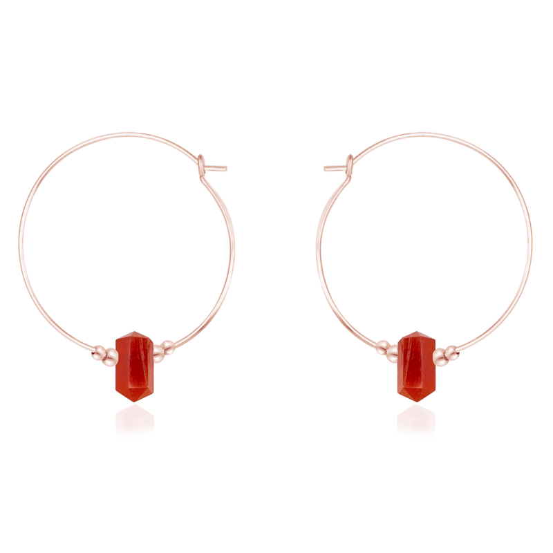 Large Hoop Carnelian Double Terminated Crystal Point Earrings