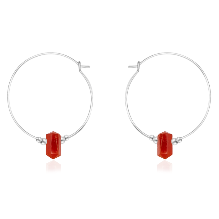 Large Hoop Carnelian Double Terminated Crystal Point Earrings