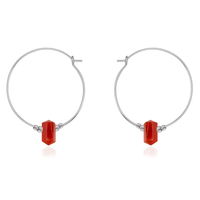 Large Hoop Carnelian Double Terminated Crystal Point Earrings