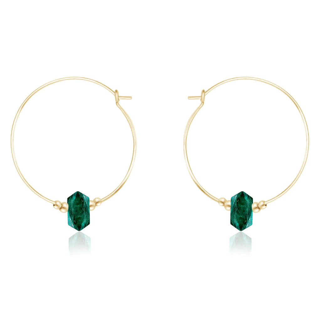 Large Hoop Emerald Double Terminated Crystal Point Earrings