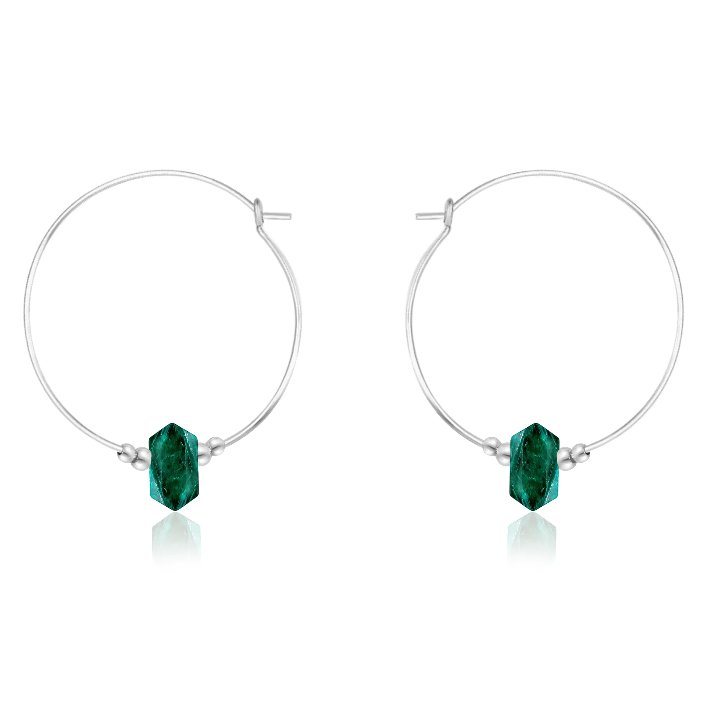 Large Hoop Emerald Double Terminated Crystal Point Earrings