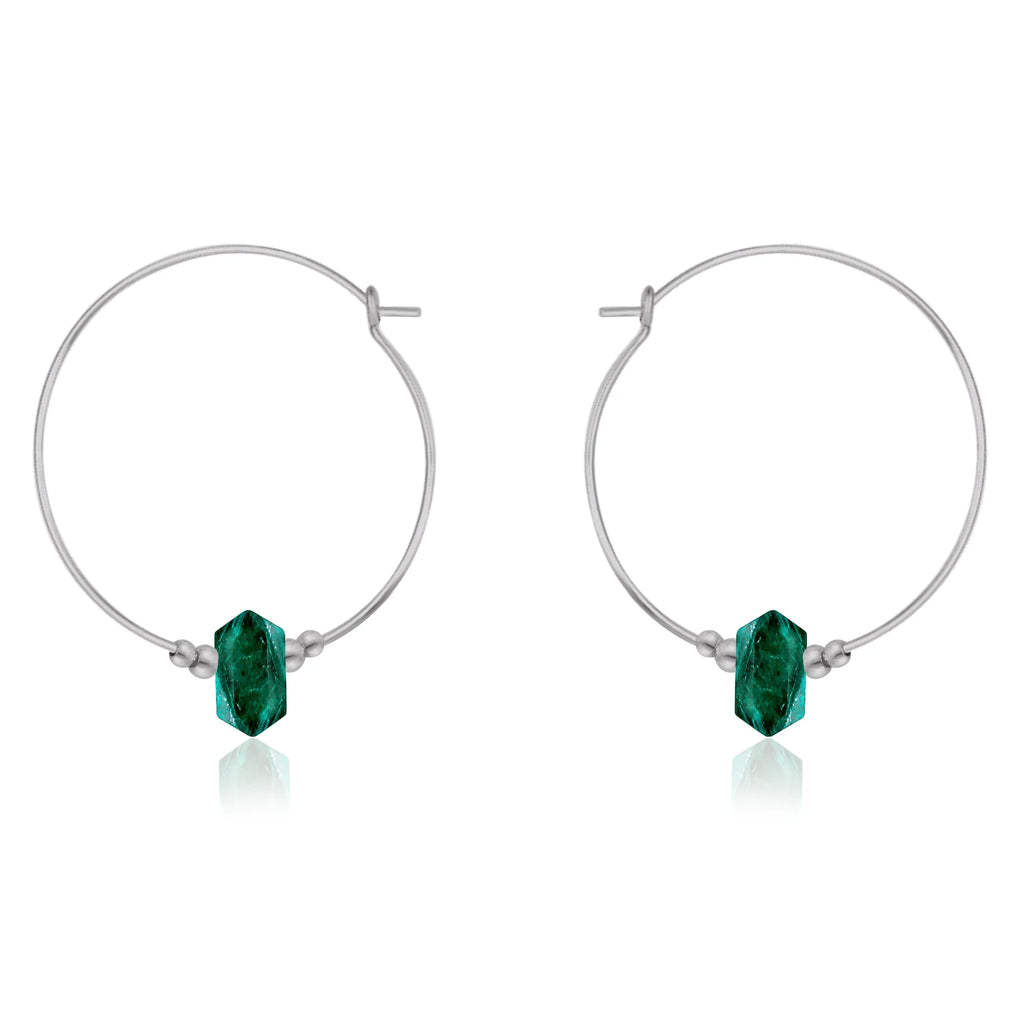 Large Hoop Emerald Double Terminated Crystal Point Earrings