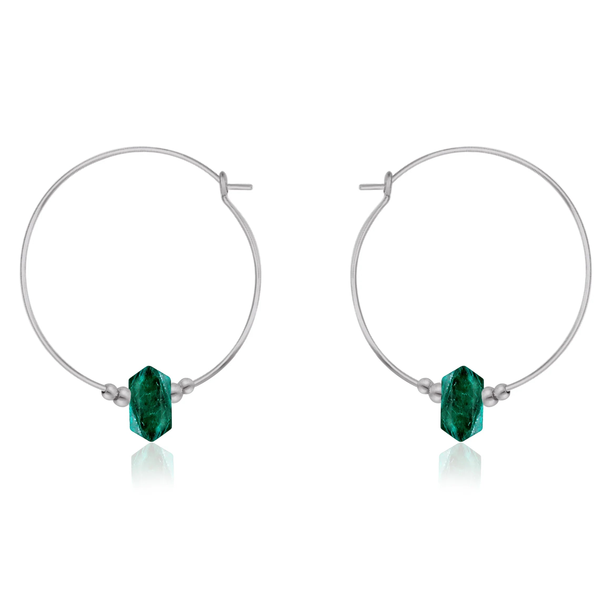 Large Hoop Emerald Double Terminated Crystal Point Earrings