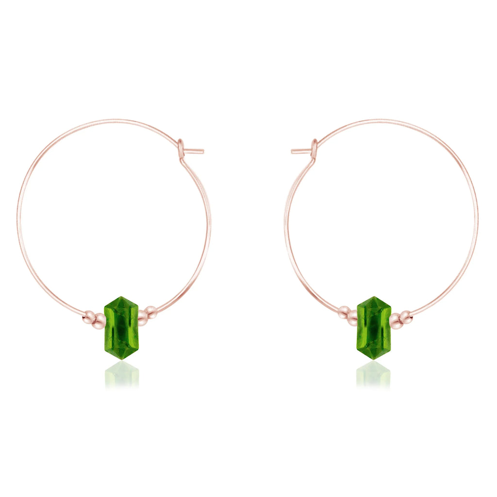 Large Hoop Peridot Double Terminated Crystal Point Earrings