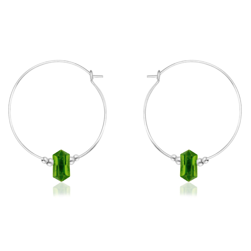 Large Hoop Peridot Double Terminated Crystal Point Earrings