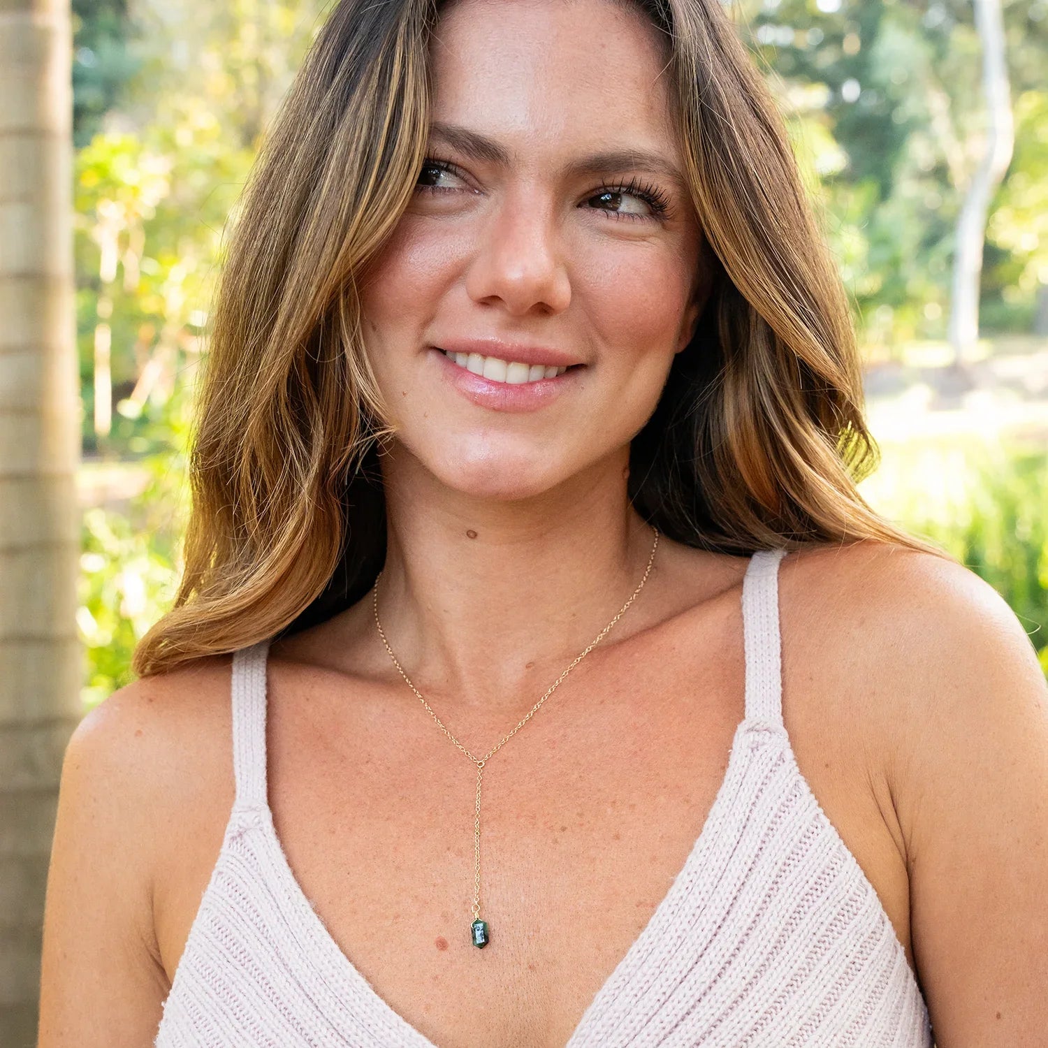 Emerald Double Terminated Mini Crystal Point Lariat Necklace