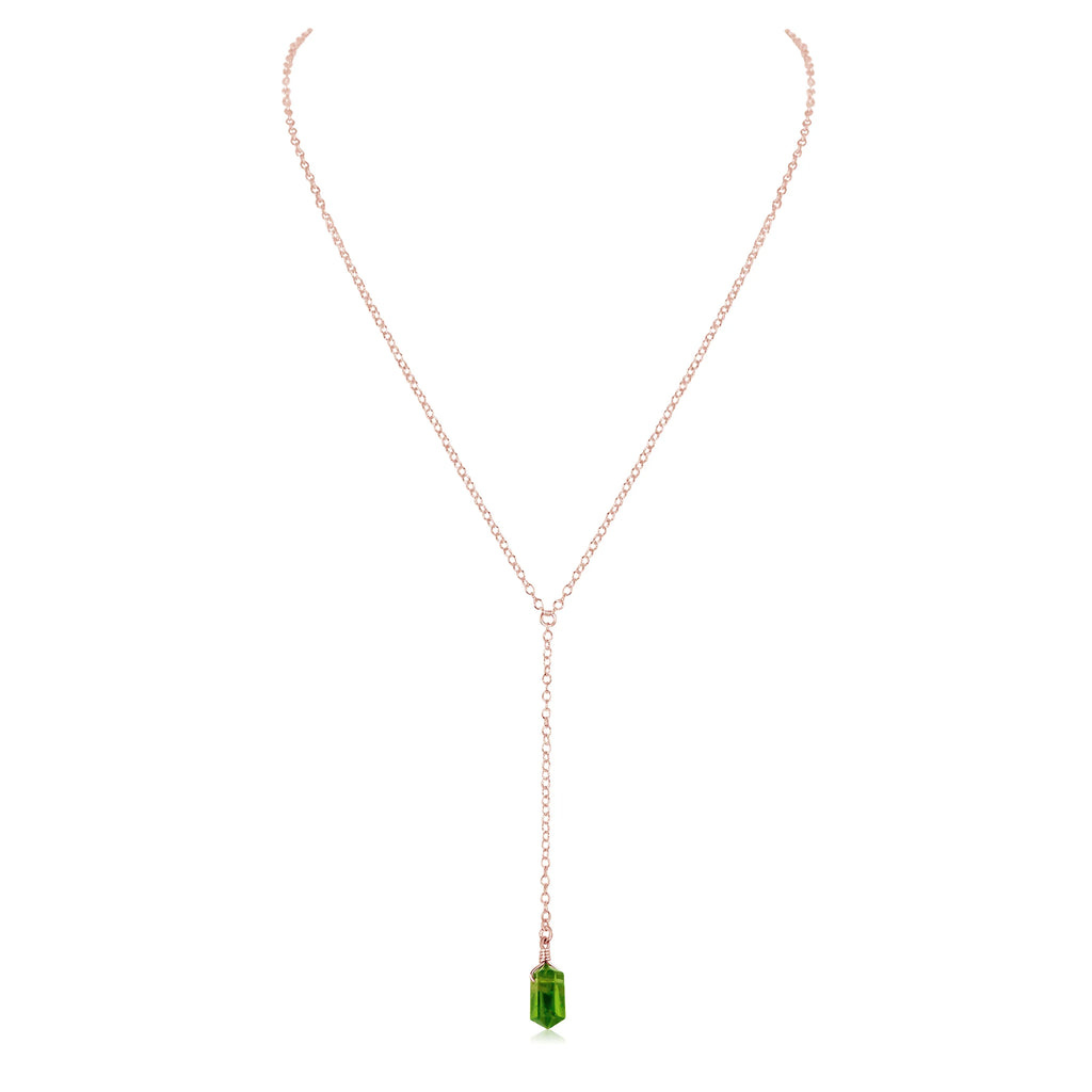 Peridot Double Terminated Mini Crystal Point Lariat Necklace