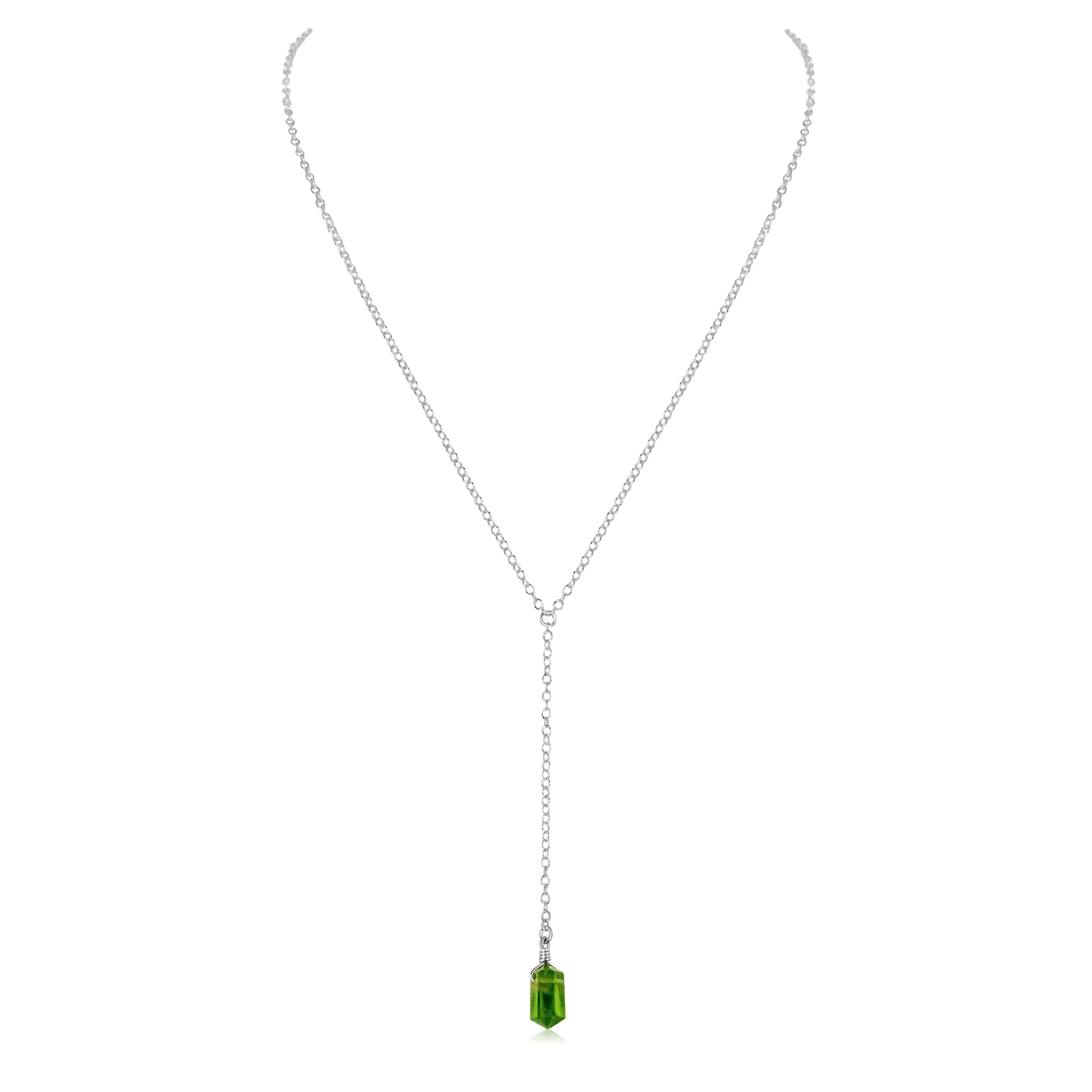 Peridot Double Terminated Mini Crystal Point Lariat Necklace