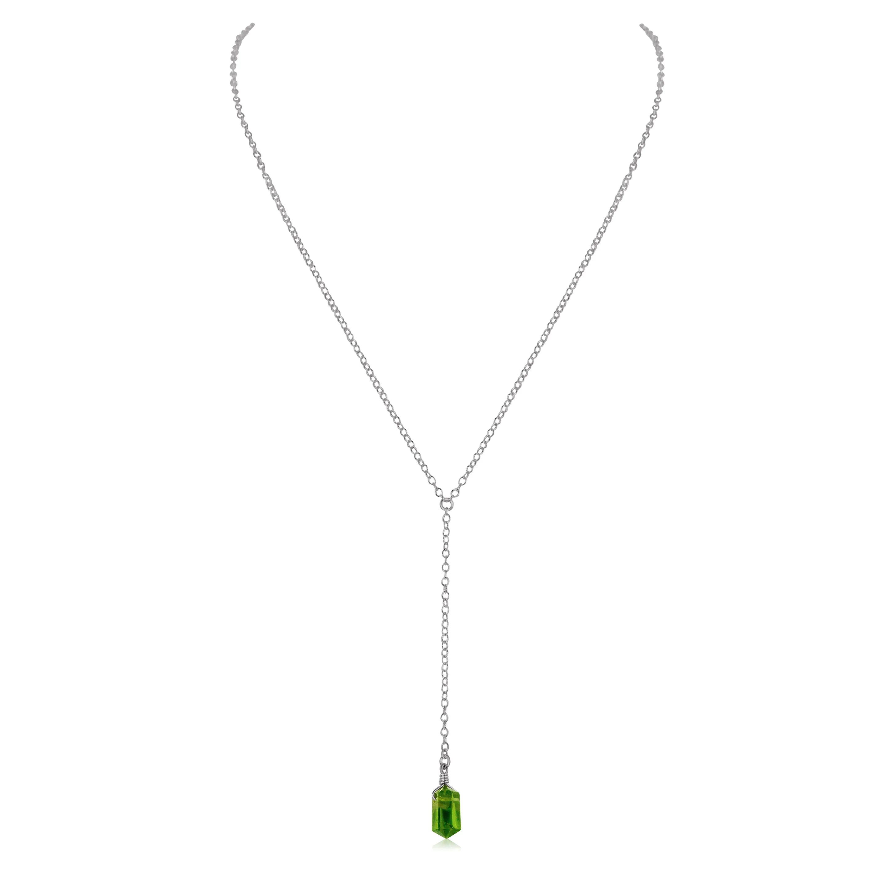 Peridot Double Terminated Mini Crystal Point Lariat Necklace