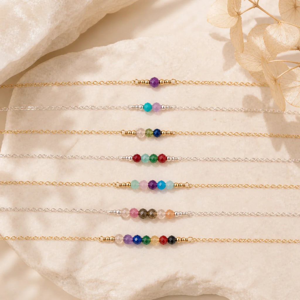 Custom Sparkling Gemstone Faceted Bead Bar Anklet - Custom Sparkling Gemstone Faceted Bead Bar Anklet - 14k Gold Fill / M 20-25cm (8-10") - Standard - Luna Tide Handmade Crystal Jewellery