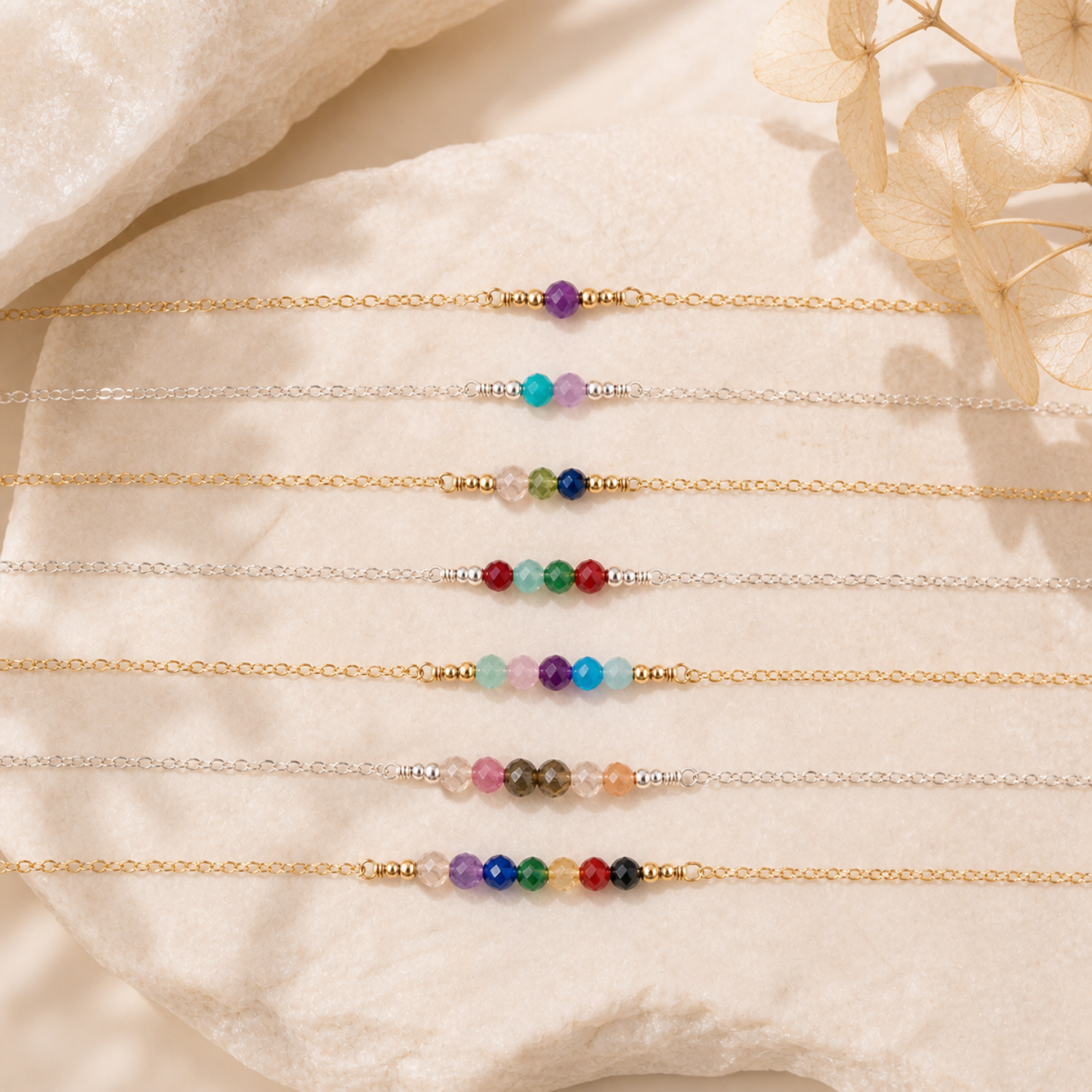 Custom Sparkling Gemstone Faceted Bead Bar Anklet