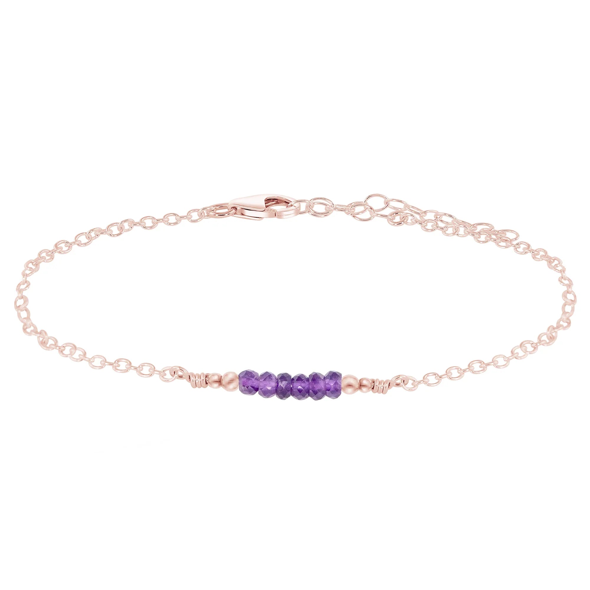Sparkling Amethyst Gemstone Faceted Bead Bar Anklet - Sparkling Amethyst Gemstone Faceted Bead Bar Anklet - 14k Rose Gold Fill - Luna Tide Handmade Crystal Jewellery