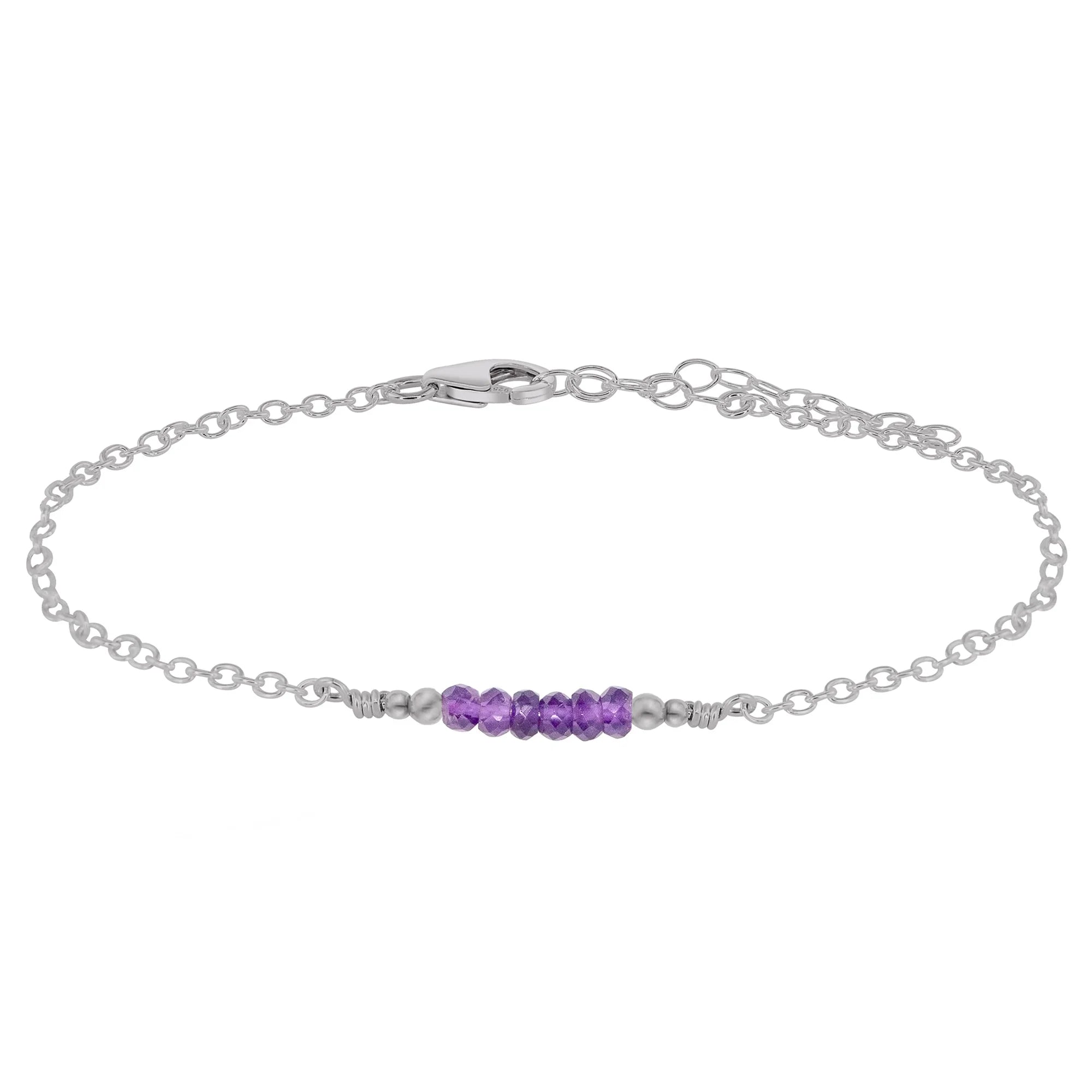 Sparkling Amethyst Gemstone Faceted Bead Bar Anklet - Sparkling Amethyst Gemstone Faceted Bead Bar Anklet - Stainless Steel - Luna Tide Handmade Crystal Jewellery