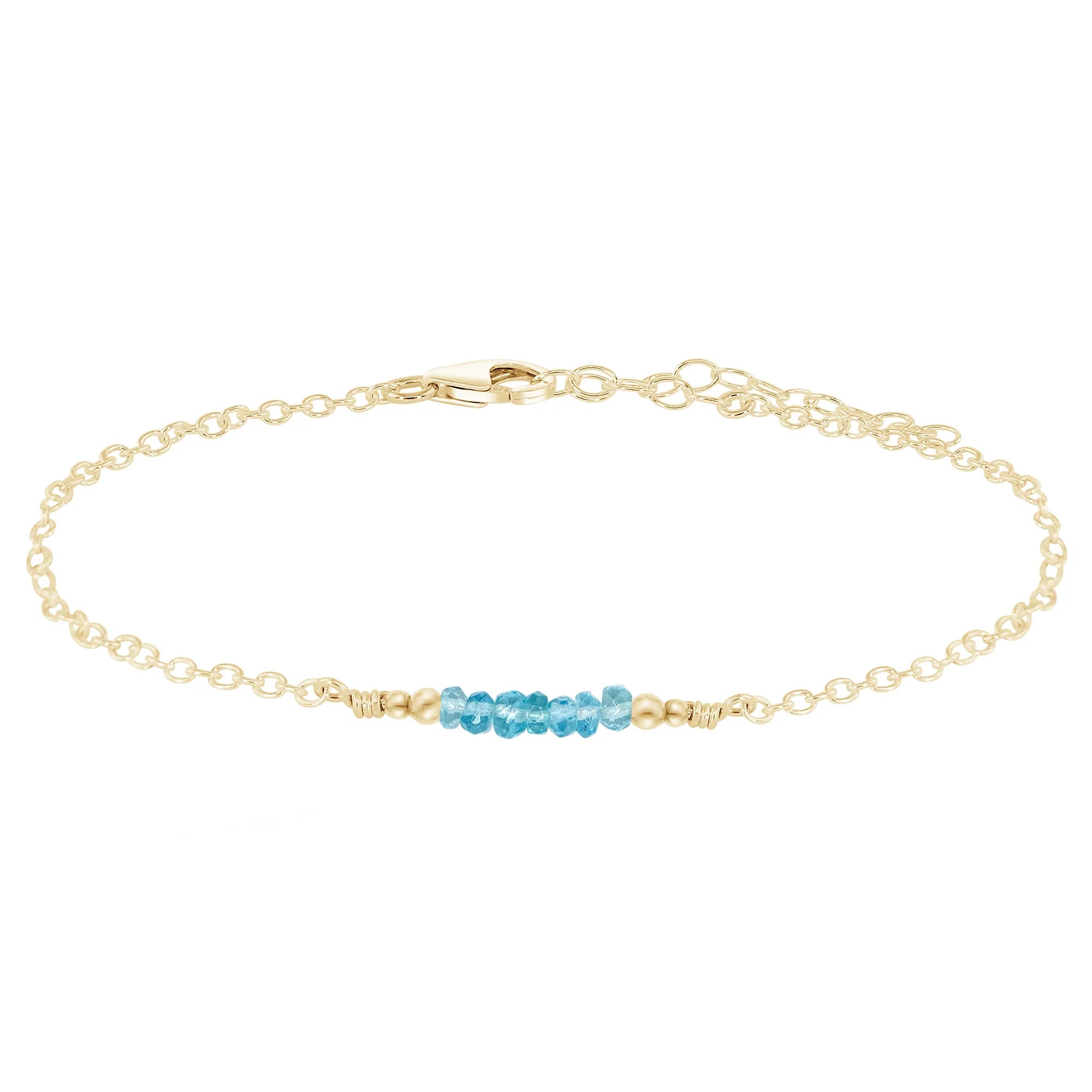 Sparkling Apatite Gemstone Faceted Bead Bar Anklet - Sparkling Apatite Gemstone Faceted Bead Bar Anklet - 14k Gold Fill - Luna Tide Handmade Crystal Jewellery
