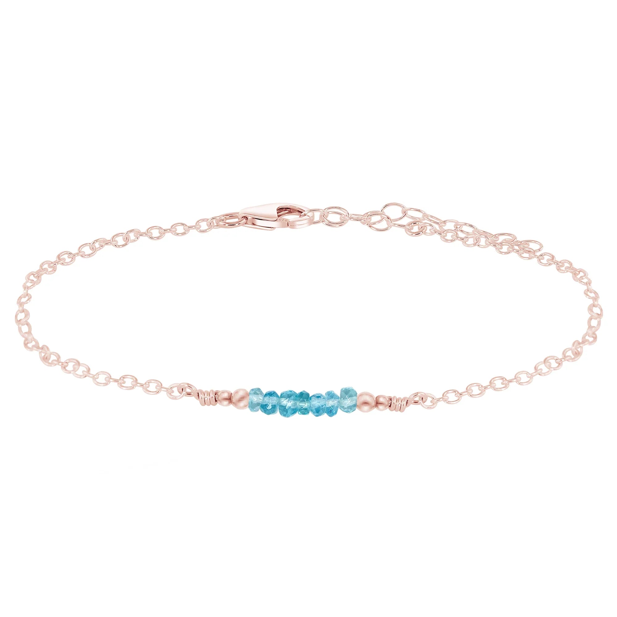 Sparkling Apatite Gemstone Faceted Bead Bar Anklet - Sparkling Apatite Gemstone Faceted Bead Bar Anklet - 14k Rose Gold Fill - Luna Tide Handmade Crystal Jewellery