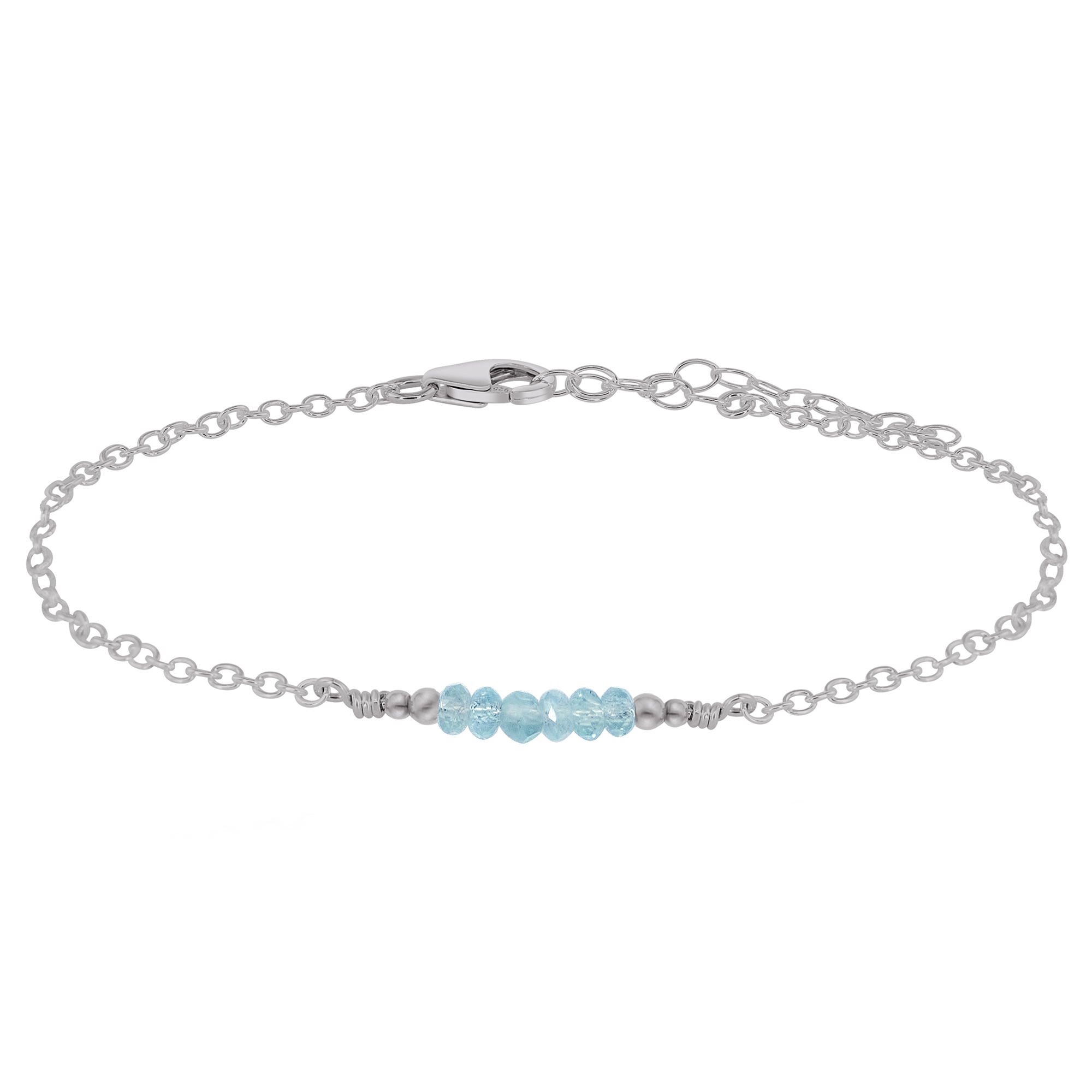 Sparkling Aquamarine Gemstone Faceted Bead Bar Anklet - Sparkling Aquamarine Gemstone Faceted Bead Bar Anklet - Stainless Steel - Luna Tide Handmade Crystal Jewellery