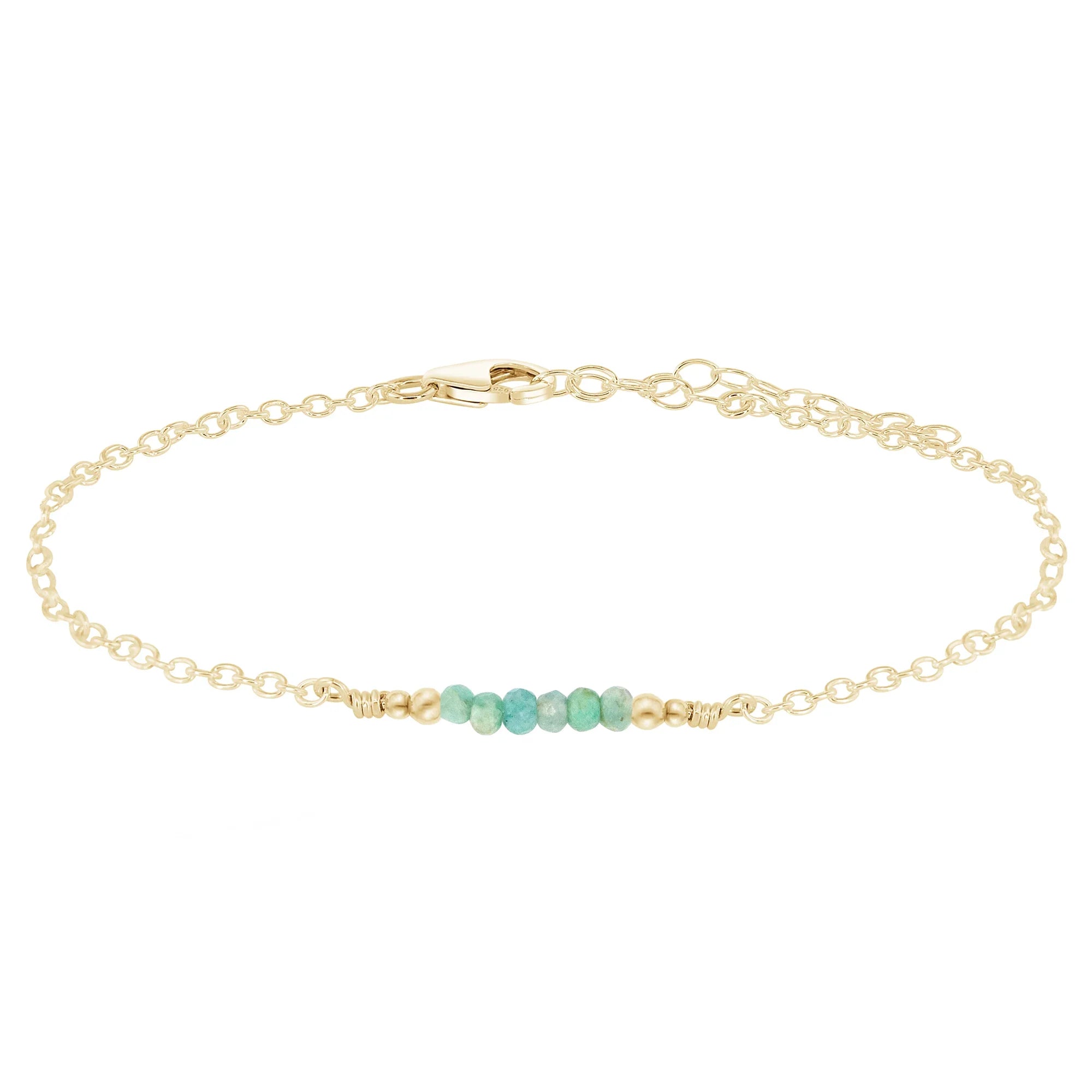 Sparkling Amazonite Gemstone Faceted Bead Bar Anklet - Sparkling Amazonite Gemstone Faceted Bead Bar Anklet - 14k Gold Fill - Luna Tide Handmade Crystal Jewellery