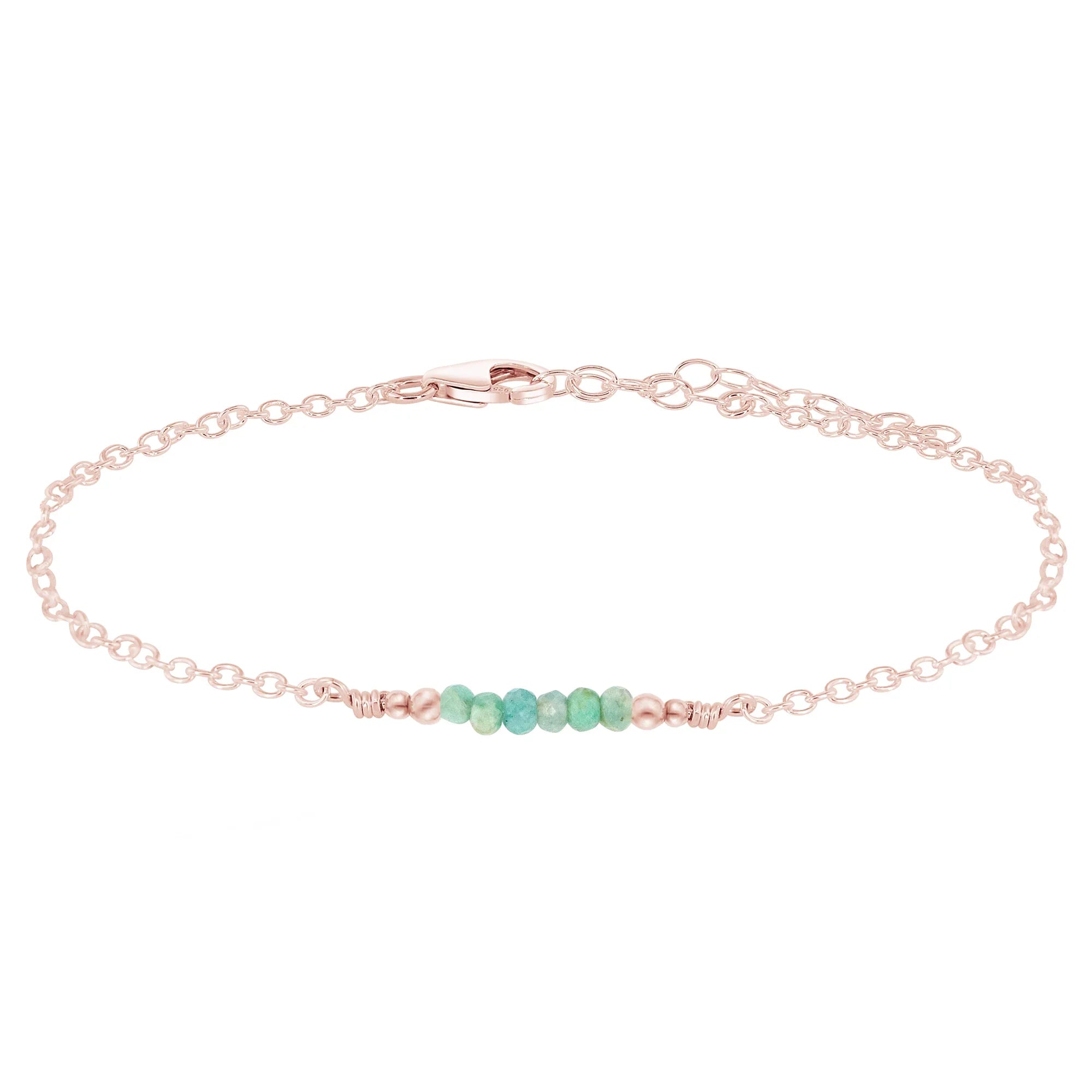 Sparkling Amazonite Gemstone Faceted Bead Bar Anklet - Sparkling Amazonite Gemstone Faceted Bead Bar Anklet - 14k Rose Gold Fill - Luna Tide Handmade Crystal Jewellery