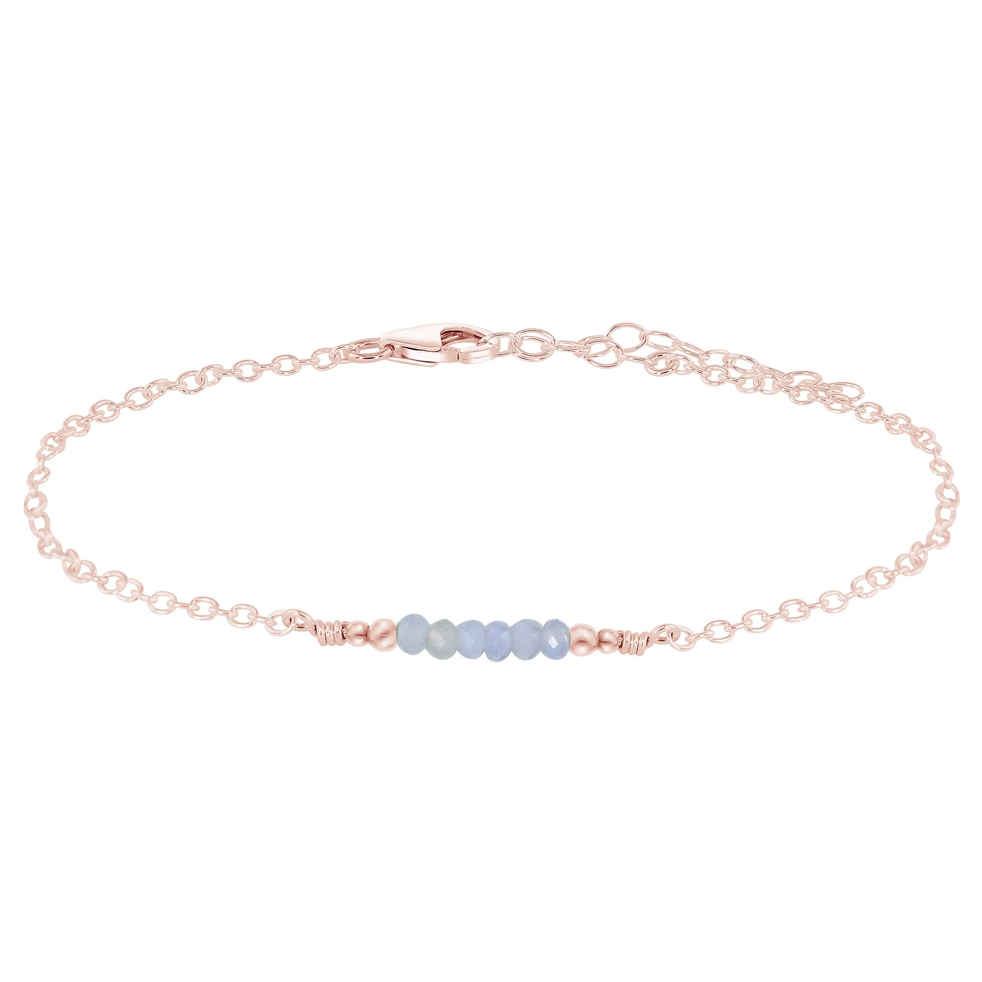 Sparkling Blue Lace Agate Gemstone Faceted Bead Bar Anklet - Sparkling Blue Lace Agate Gemstone Faceted Bead Bar Anklet - 14k Rose Gold Fill - Luna Tide Handmade Crystal Jewellery