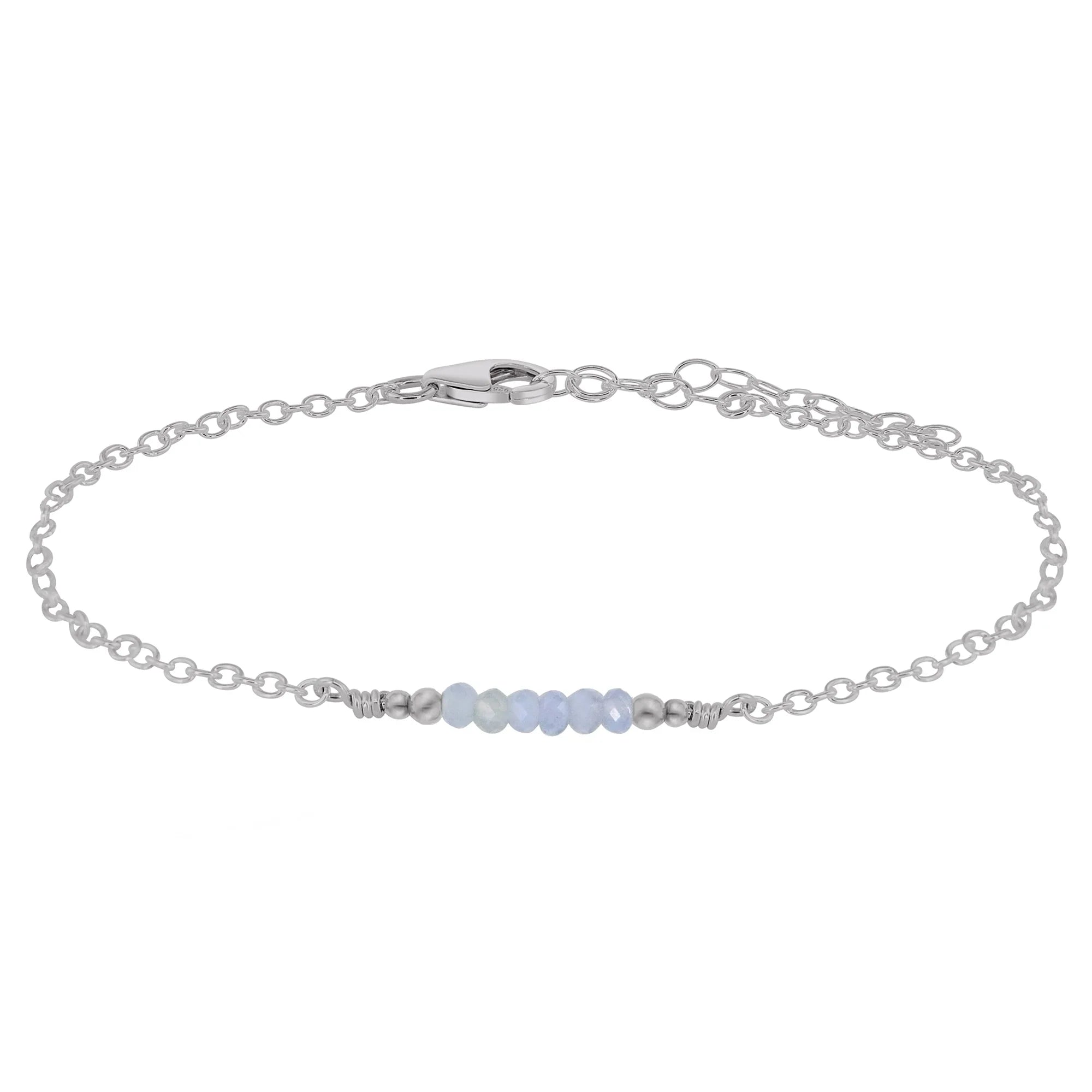 Sparkling Blue Lace Agate Gemstone Faceted Bead Bar Anklet - Sparkling Blue Lace Agate Gemstone Faceted Bead Bar Anklet - Stainless Steel - Luna Tide Handmade Crystal Jewellery